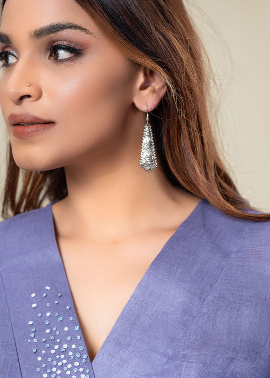 Hand Embroidered V Neck Linen Kurtha Top