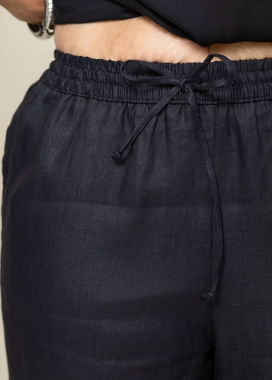 Basic Linen Draw Cord Pant With Bottom Lace