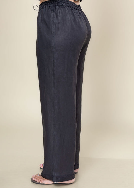 Basic Linen Draw Cord Pant With Bottom Lace