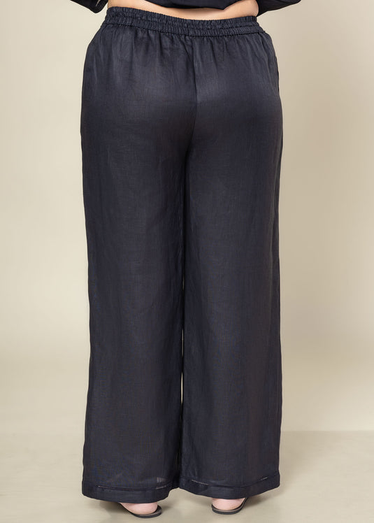 Basic Linen Draw Cord Pant With Bottom Lace