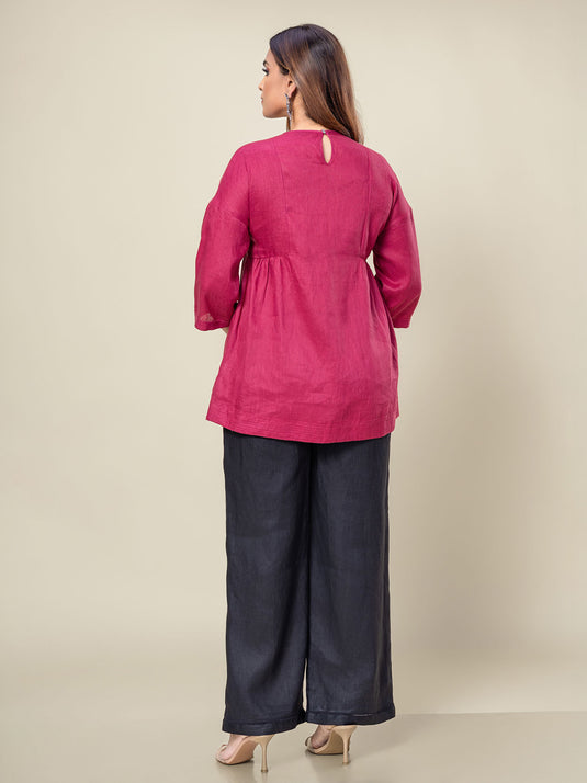 Round Neck Linen Blouse