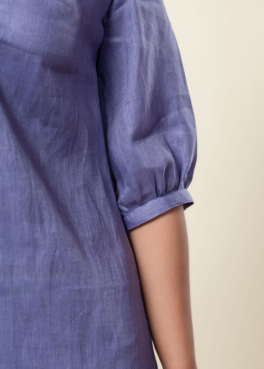 Hand Embroidered V Neck Linen Kurtha Top