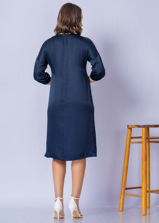 Batik Round Neck Tie Straight Dress