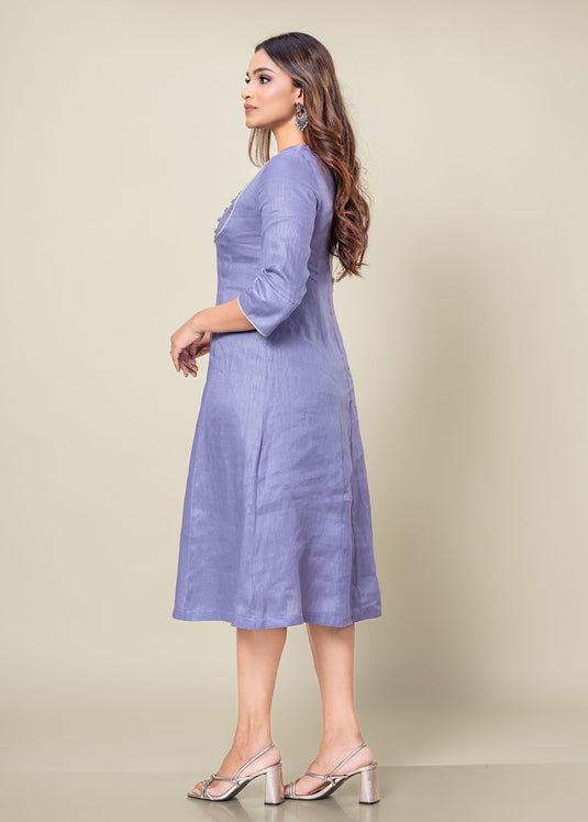 Linen Dress With Side Button Detail