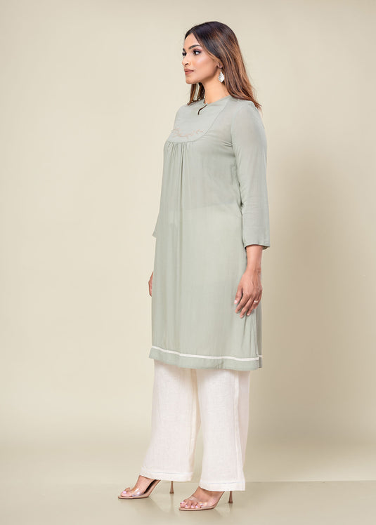 Hand Embroidered Kurtha Top With Bottom Lace