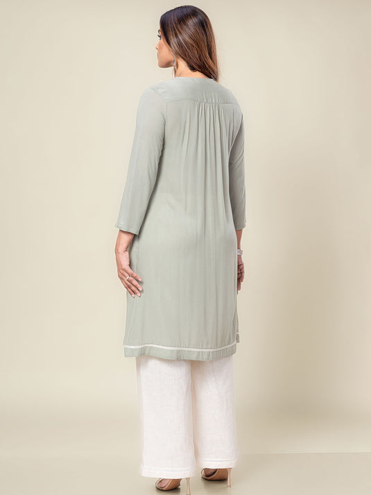 Hand Embroidered Kurtha Top With Bottom Lace