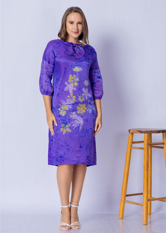 Batik Round Neck Tie Straight Dress