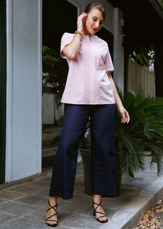 Short sleeve blouse with pintuck detail