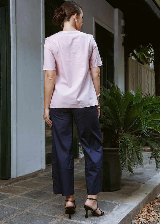 Short sleeve blouse with pintuck detail