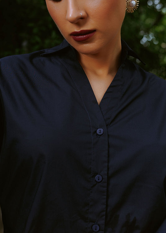 Basic shirt dress with flounce sleeve