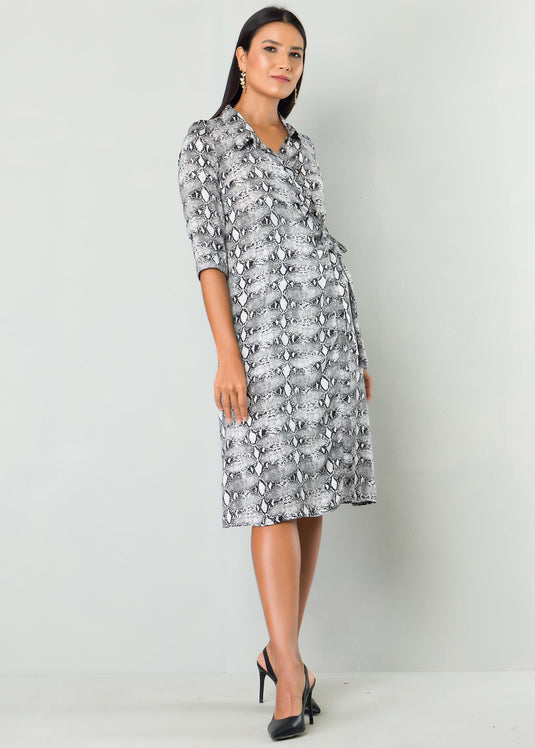 Printed functional wrap dress