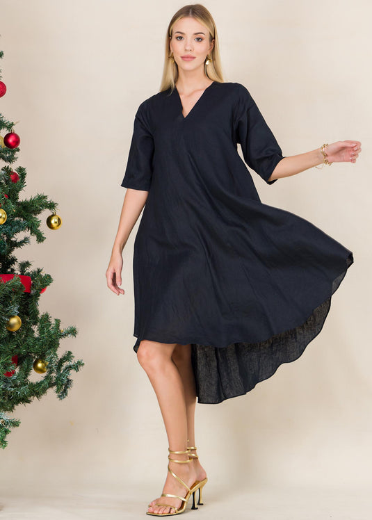 V neck tent dress with high low hem