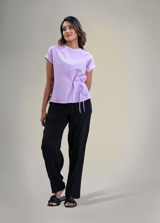 Short sleeve blouse with side tie