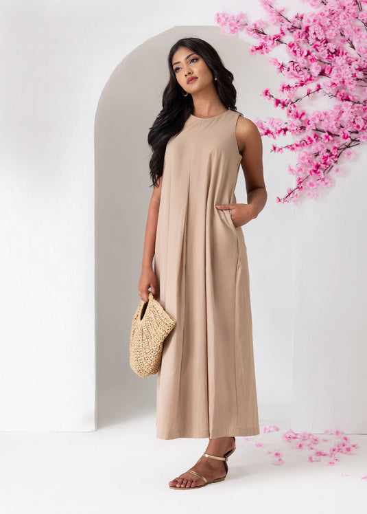 Sleeveless Midi Dress With Front Pleat