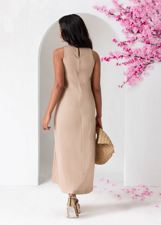 Sleeveless Midi Dress With Front Pleat