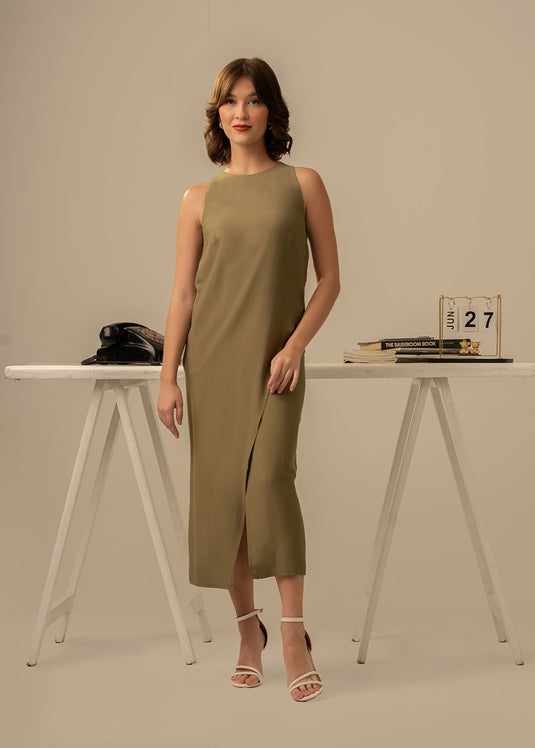 Sleeveless mock wrap dress
