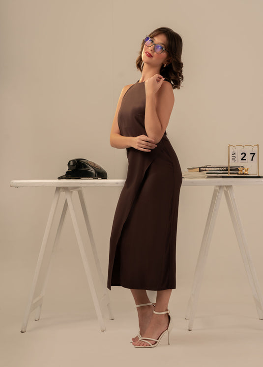 Sleeveless mock wrap dress