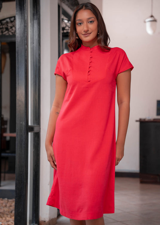 Top Stitch Detailed Dress With Cap Sleeves