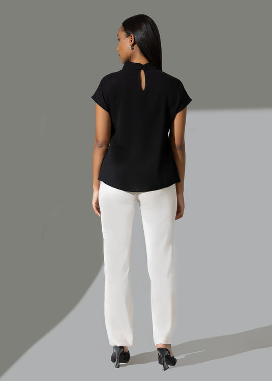 Extended shoulder blouse with wide neck band