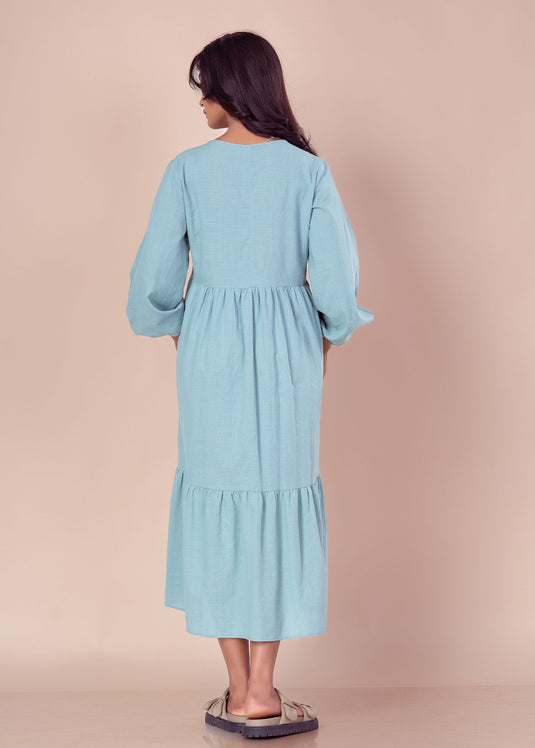 Long sleeve V neck midi dress