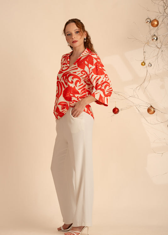 Printed Basic Blouse With Collar