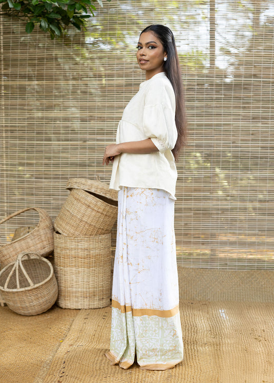 Linen Puff Sleeve Blouse With Crochet Lace Detail