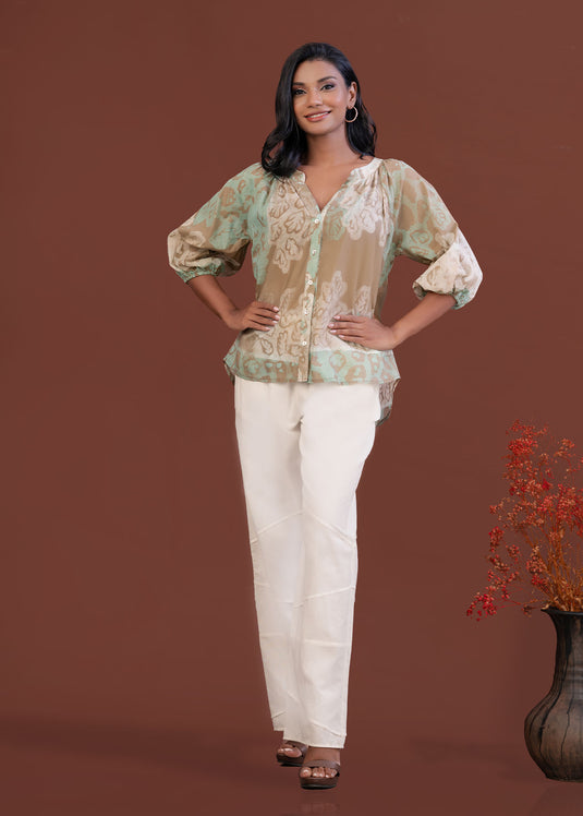 Batik blouse detailed with Chinese collar