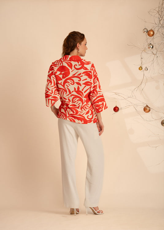 Printed Basic Blouse With Collar