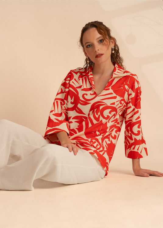 Printed Basic Blouse With Collar