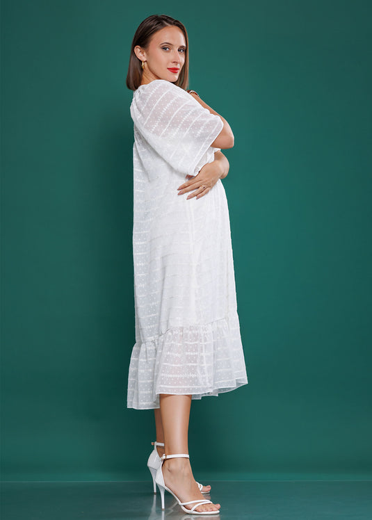Yoke detailed midi dress with tiered panel
