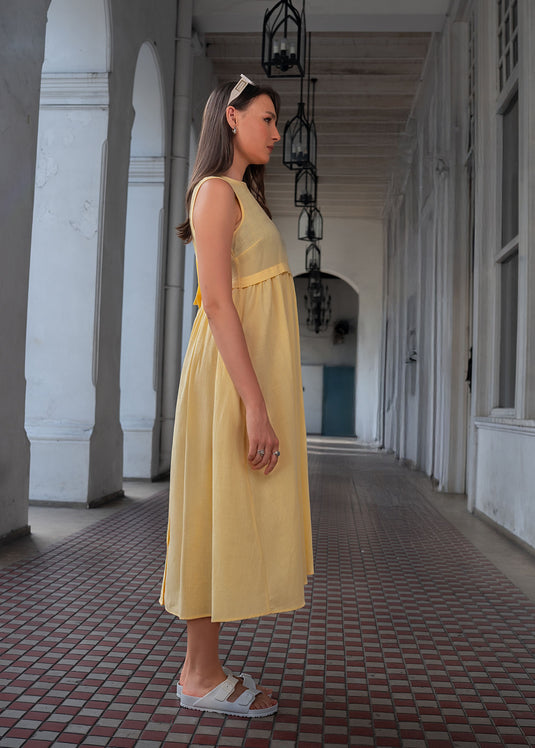 Sleeveless Midi Length Dress With Button Down Back