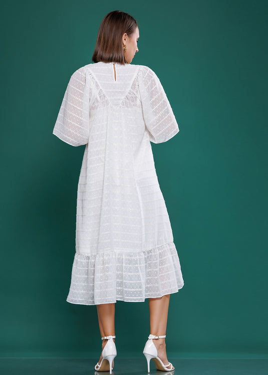 Yoke detailed midi dress with tiered panel