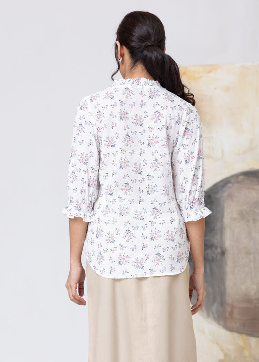 Printed Cotton Blouse With Smocking Detail