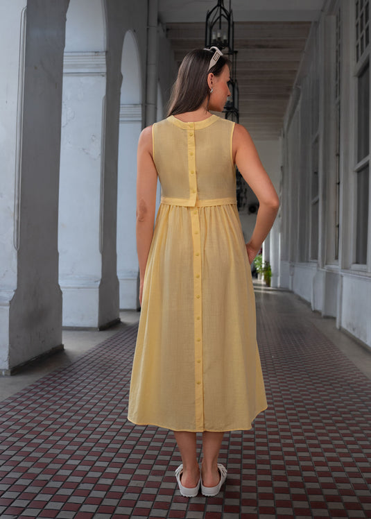 Sleeveless Midi Length Dress With Button Down Back