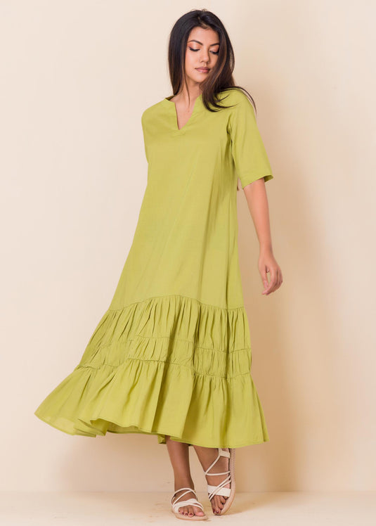 Flowy midi dress with shirring detail