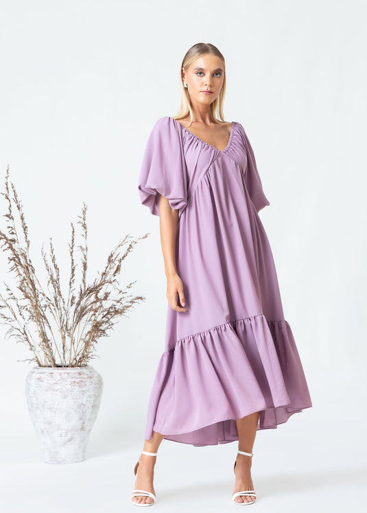 Flowy Maxi Dress With Deep V Neck