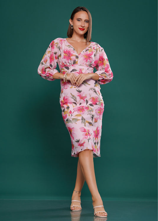Printed dress with shirring detail