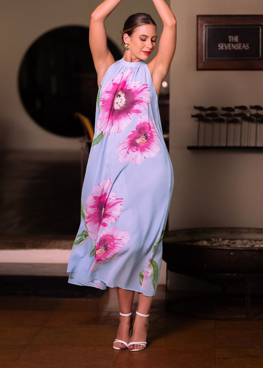Printed halter maxi dress