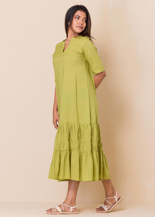 Flowy midi dress with shirring detail