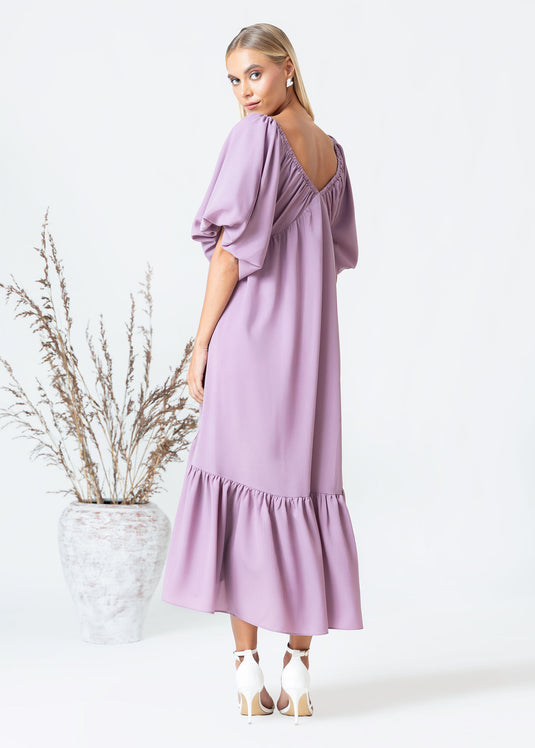 Flowy Maxi Dress With Deep V Neck
