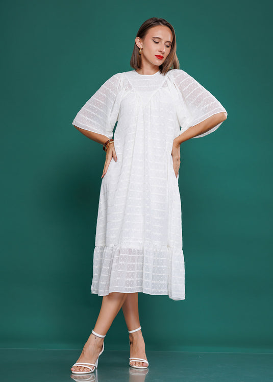 Yoke detailed midi dress with tiered panel