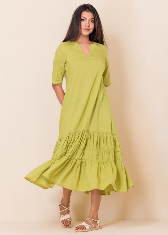 Flowy midi dress with shirring detail