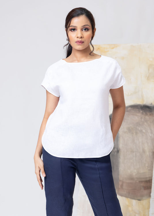 Basic Linen Top With Smocking Detail