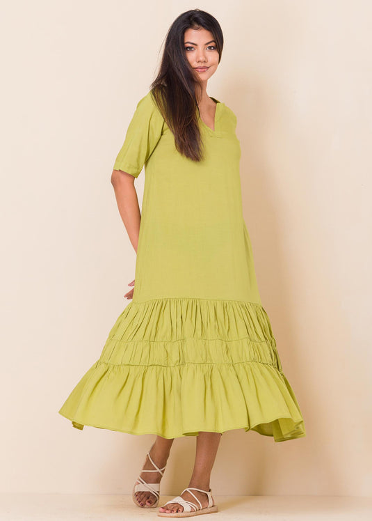 Flowy midi dress with shirring detail