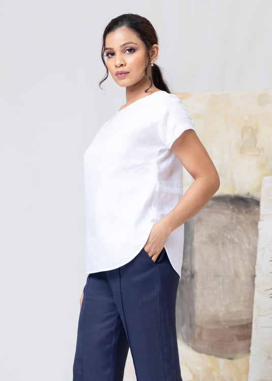 Basic Linen Top With Smocking Detail