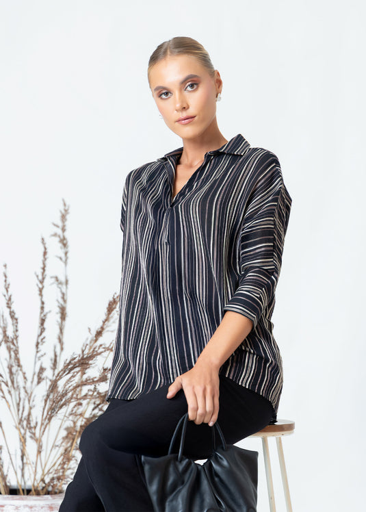 Dolman Sleeve Blouse With Collar