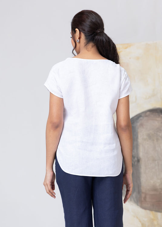 Basic Linen Top With Smocking Detail