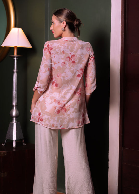 Printed tulip hem blouse