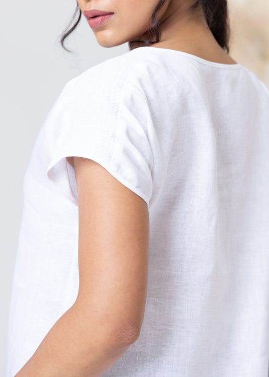 Basic Linen Top With Smocking Detail