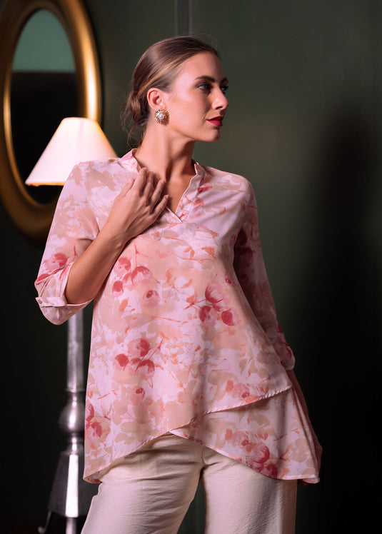 Printed tulip hem blouse